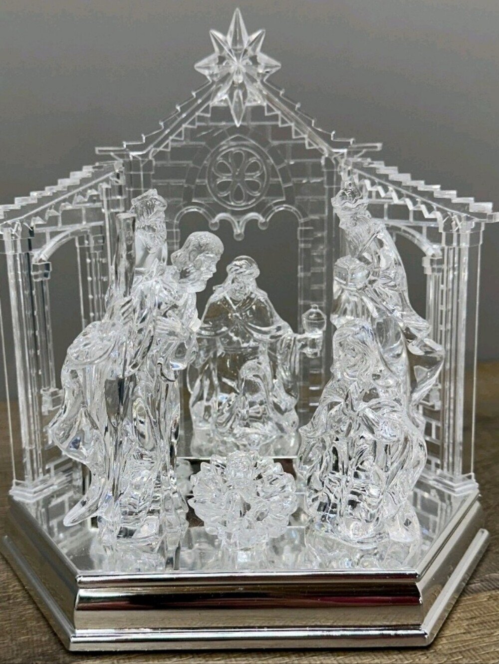 Lighted Clear Acrylic Nativity Scene Holy Family Wise Men Star Christmas Decor